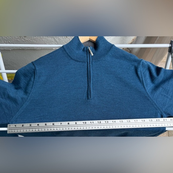 Saks Fifth Avenue 1/4-Zip Sweater XL – 100% Merino Wool, Made in Italy, Blue - Picture 6 of 14